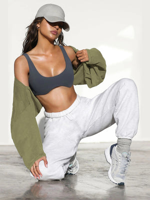 Washed Vintage Sweatshirt Trendy Short Knit Pullover – Long Sleeve Active Yoga Top - Negative Apparel