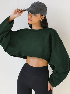 Washed Vintage Sweatshirt Trendy Short Knit Pullover β Long Sleeve Active Yoga Top - Negative Apparel