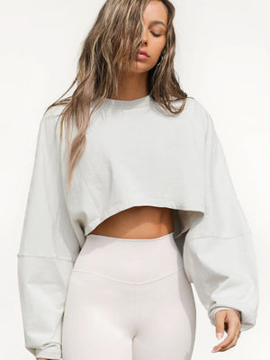 Washed Vintage Sweatshirt Trendy Short Knit Pullover – Long Sleeve Active Yoga Top - Negative Apparel