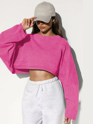 Washed Vintage Sweatshirt Trendy Short Knit Pullover – Long Sleeve Active Yoga Top - Negative Apparel