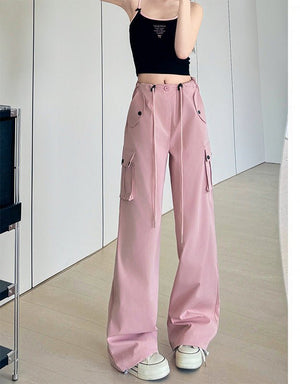 White American overalls women's spring, autumn and summer 2025 new high waist drape wide leg sweatpants casual slimming sports pants - Negative Apparel