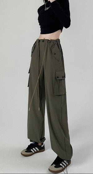 White American overalls women's spring, autumn and summer 2025 new high waist drape wide leg sweatpants casual slimming sports pants - Negative Apparel