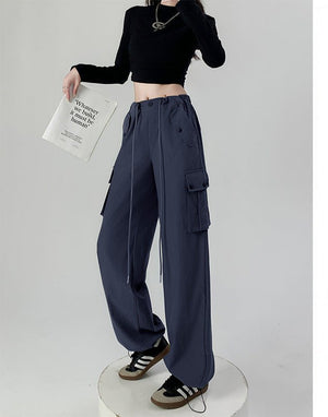 White American overalls women's spring, autumn and summer 2025 new high waist drape wide leg sweatpants casual slimming sports pants - Negative Apparel