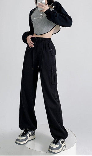 White American overalls women's spring, autumn and summer 2025 new high waist drape wide leg sweatpants casual slimming sports pants - Negative Apparel