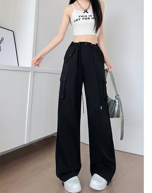 White American overalls women's spring, autumn and summer 2025 new high waist drape wide leg sweatpants casual slimming sports pants - Negative Apparel