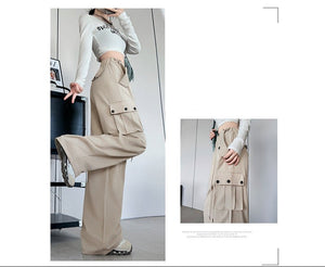 White American overalls women's spring, autumn and summer 2025 new high waist drape wide leg sweatpants casual slimming sports pants - Negative Apparel