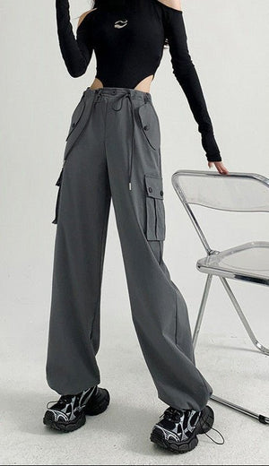 White American overalls women's spring, autumn and summer 2025 new high waist drape wide leg sweatpants casual slimming sports pants - Negative Apparel