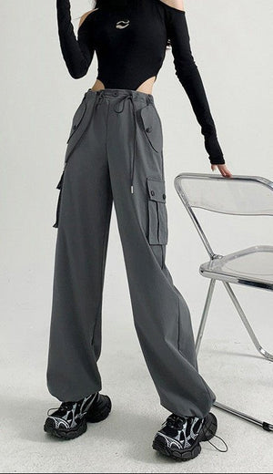 White American overalls women's spring, autumn and summer 2025 new high waist drape wide leg sweatpants casual slimming sports pants - Negative Apparel