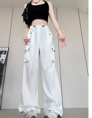 White American overalls women's spring, autumn and summer 2025 new high waist drape wide leg sweatpants casual slimming sports pants - Negative Apparel