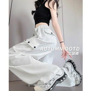 White American overalls women's spring, autumn and summer 2025 new high waist drape wide leg sweatpants casual slimming sports pants - Negative Apparel