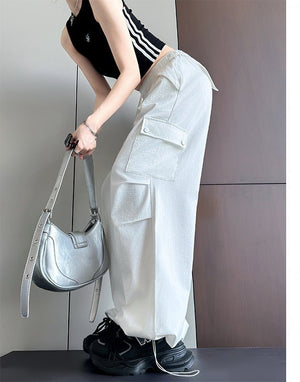 White American style low waist parachute pants women spring 2025 new mountaineering wide leg sweatpants slim sports overalls - Negative Apparel