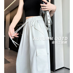 White American style low waist parachute pants women spring 2025 new mountaineering wide leg sweatpants slim sports overalls - Negative Apparel