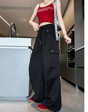 White American style low waist parachute pants women spring 2025 new mountaineering wide leg sweatpants slim sports overalls - Negative Apparel
