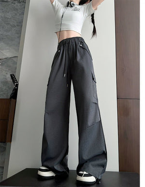 White American style low waist parachute pants women spring 2025 new mountaineering wide leg sweatpants slim sports overalls - Negative Apparel
