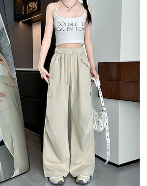 White American style low waist parachute pants women spring 2025 new mountaineering wide leg sweatpants slim sports overalls - Negative Apparel