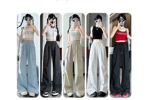 White American style low waist parachute pants women spring 2025 new mountaineering wide leg sweatpants slim sports overalls - Negative Apparel