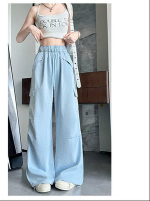 White American style low waist parachute pants women spring 2025 new mountaineering wide leg sweatpants slim sports overalls - Negative Apparel