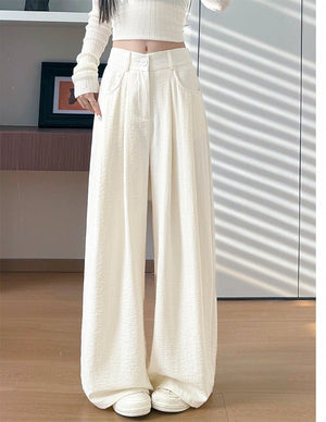 White milk husband suit pants women's 2025 summer new loose and thin straight - leg pants high waist lazy ice silk wide - leg pants - Negative Apparel