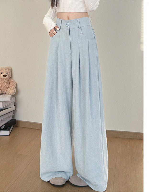 White milk husband suit pants women's 2025 summer new loose and thin straight - leg pants high waist lazy ice silk wide - leg pants - Negative Apparel