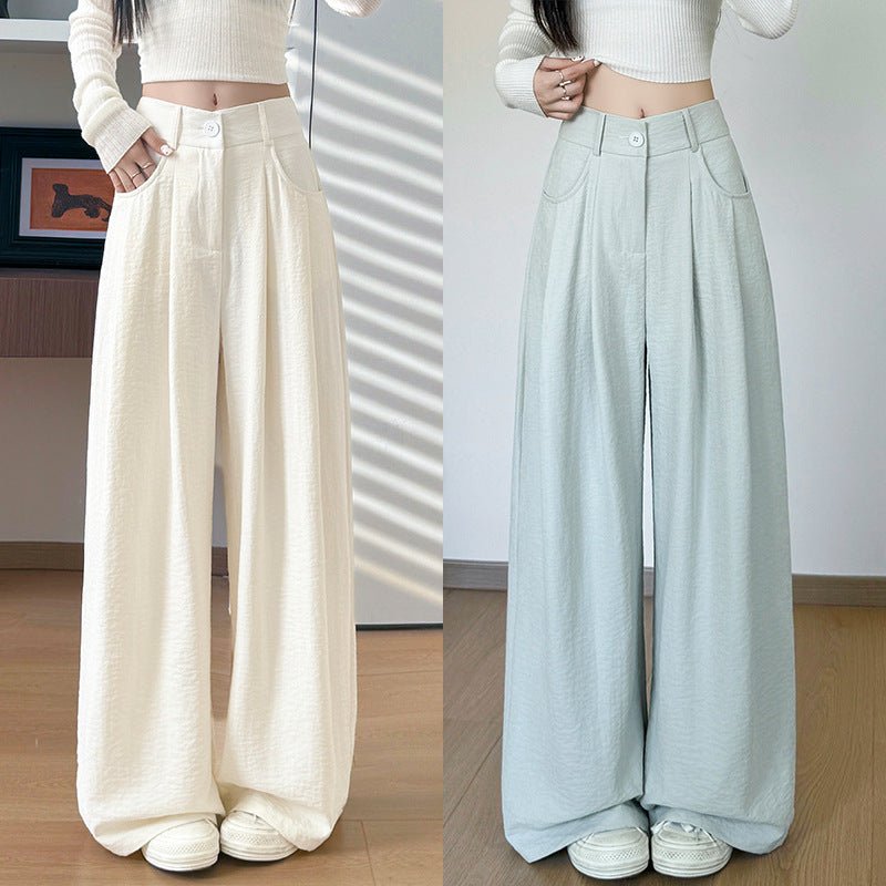 White milk husband suit pants women's 2025 summer new loose and thin straight - leg pants high waist lazy ice silk wide - leg pants - Negative Apparel