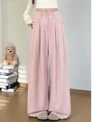 White milk husband suit pants women's 2025 summer new loose and thin straight - leg pants high waist lazy ice silk wide - leg pants - Negative Apparel