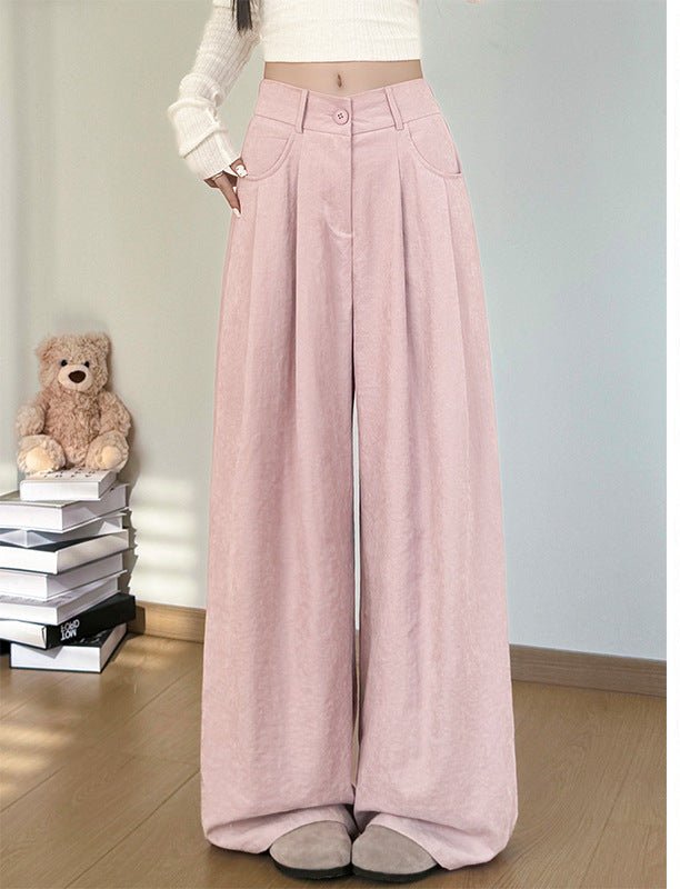 White milk husband suit pants women's 2025 summer new loose and thin straight - leg pants high waist lazy ice silk wide - leg pants - Negative Apparel