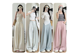 White milk husband suit pants women's 2025 summer new loose and thin straight - leg pants high waist lazy ice silk wide - leg pants - Negative Apparel