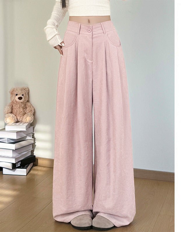 White milk husband suit pants women's 2025 summer new loose and thin straight - leg pants high waist lazy ice silk wide - leg pants - Negative Apparel