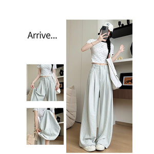 White milk husband suit pants women's 2025 summer new loose and thin straight - leg pants high waist lazy ice silk wide - leg pants - Negative Apparel