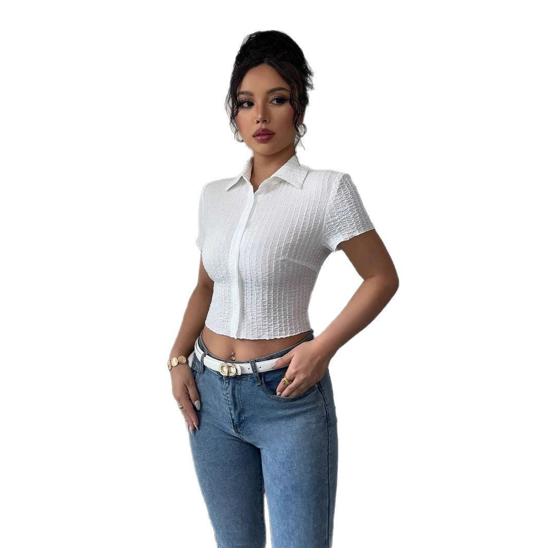 white short - sleeved shirt women's short 2025 summer new slim - fitting and thin waist design - Negative Apparel