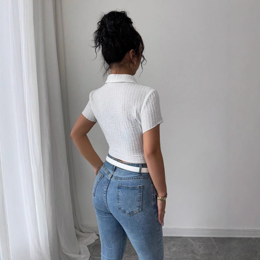 white short - sleeved shirt women's short 2025 summer new slim - fitting and thin waist design - Negative Apparel