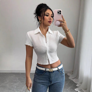white short - sleeved shirt women's short 2025 summer new slim - fitting and thin waist design - Negative Apparel