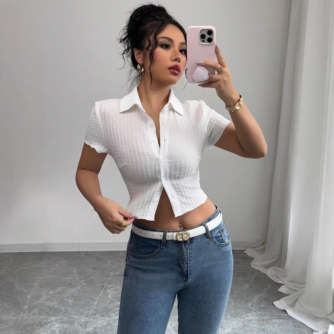 white short - sleeved shirt women's short 2025 summer new slim - fitting and thin waist design - Negative Apparel