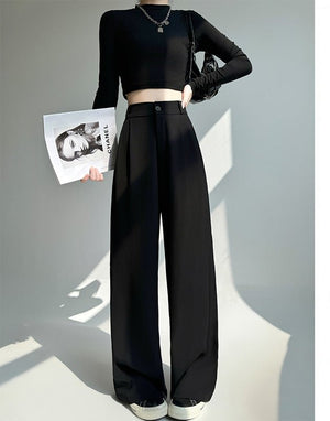 White suit pants drape pants women's new spring and autumn high - grade drape straight pants small casual wide - leg pants - Negative Apparel