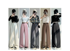 White suit pants drape pants women's new spring and autumn high - grade drape straight pants small casual wide - leg pants - Negative Apparel