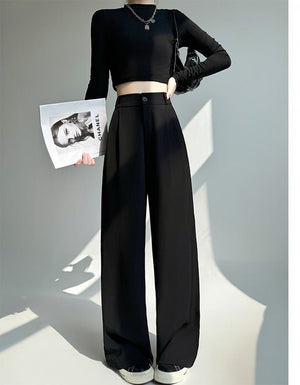 White suit pants drape pants women's new spring and autumn high - grade drape straight pants small casual wide - leg pants - Negative Apparel