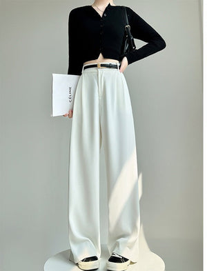 White suit pants drape pants women's new spring and autumn high - grade drape straight pants small casual wide - leg pants - Negative Apparel