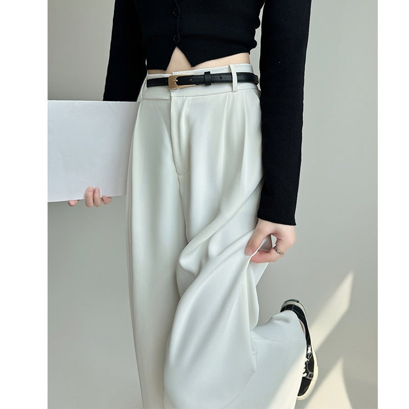 White suit pants drape pants women's new spring and autumn high - grade drape straight pants small casual wide - leg pants - Negative Apparel