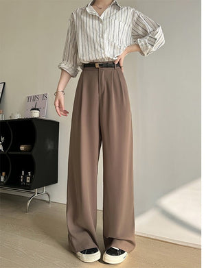 White suit pants drape pants women's new spring and autumn high - grade drape straight pants small casual wide - leg pants - Negative Apparel