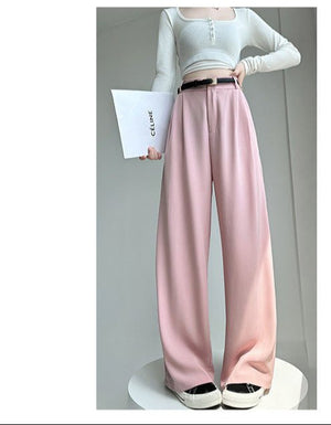 White suit pants drape pants women's new spring and autumn high - grade drape straight pants small casual wide - leg pants - Negative Apparel