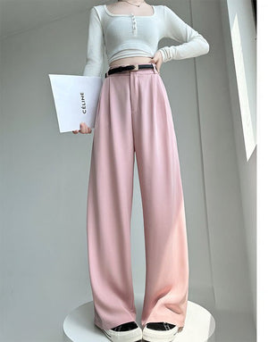 White suit pants drape pants women's new spring and autumn high - grade drape straight pants small casual wide - leg pants - Negative Apparel