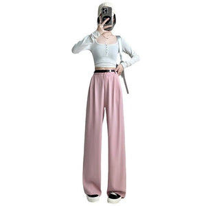 White suit pants drape pants women's new spring and autumn high - grade drape straight pants small casual wide - leg pants - Negative Apparel