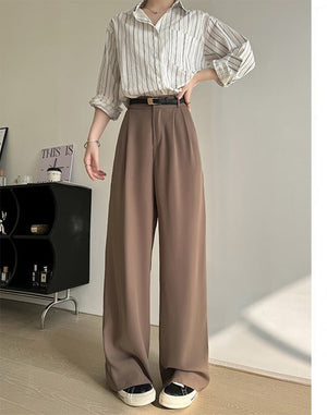 White suit pants drape pants women's new spring and autumn high - grade drape straight pants small casual wide - leg pants - Negative Apparel
