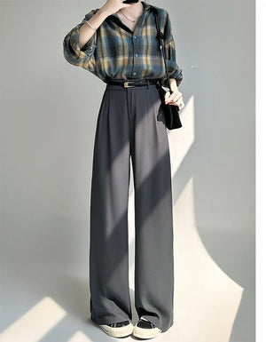 White suit pants drape pants women's new spring and autumn high - grade drape straight pants small casual wide - leg pants - Negative Apparel