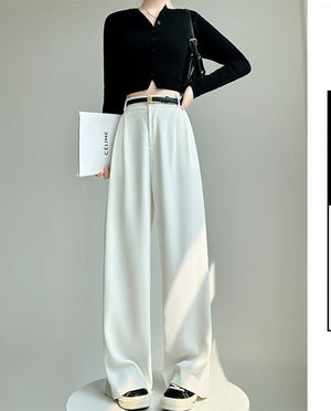 White suit pants drape pants women's new spring and autumn high - grade drape straight pants small casual wide - leg pants - Negative Apparel