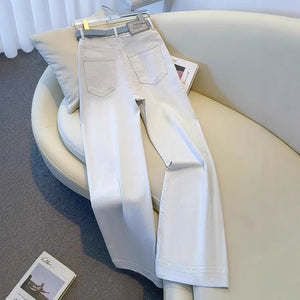 White Women’s High - Waist Straight Denim Jeans – Literary Art Retro Style with Multi - Pocket & Button Detail | Spring 2025 Collection - Negative Apparel