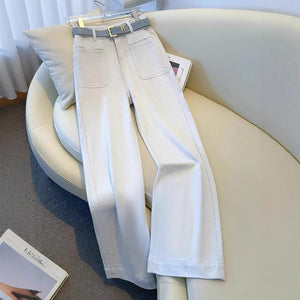 White Women’s High - Waist Straight Denim Jeans – Literary Art Retro Style with Multi - Pocket & Button Detail | Spring 2025 Collection - Negative Apparel