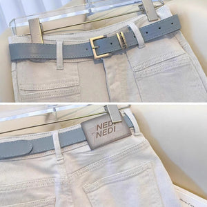White Women’s High - Waist Straight Denim Jeans – Literary Art Retro Style with Multi - Pocket & Button Detail | Spring 2025 Collection - Negative Apparel