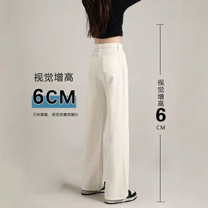 White Women’s High - Waist Wide - Leg Denim Jeans – Trendy Street Hipster Style with Button Detail | Autumn 2025 Collection - Negative Apparel