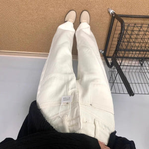 White Women’s Wide - Leg Denim Jeans – Loose Waist Cowboy Style with Button Detail | Street Hipster Winter - Negative Apparel